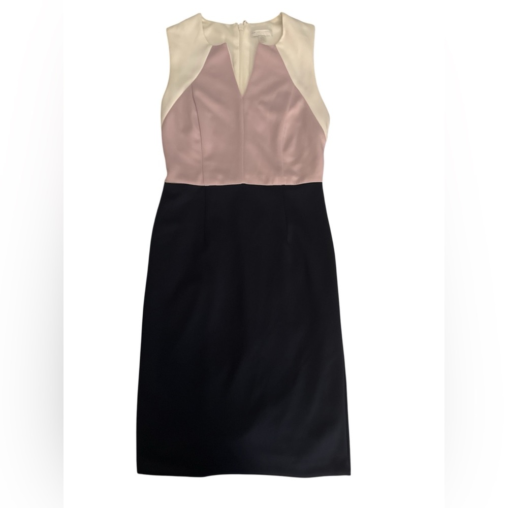Colorblock V-Neck Sheath Dress in Blush, Cream & Navy